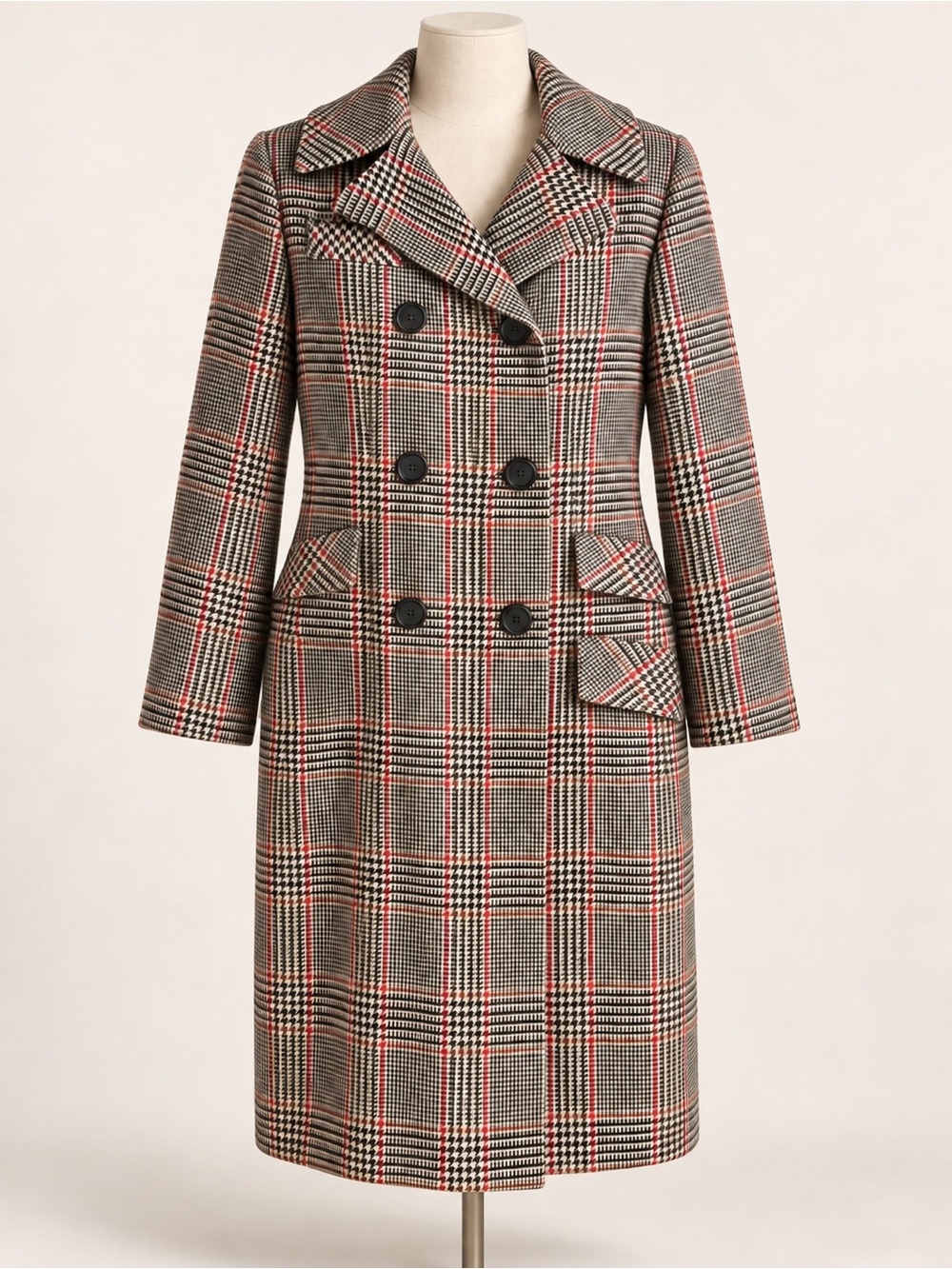 Vtg 60s Joan Leslie by Kasper 100% Pure Virgin Wool Plaid Coat Dress Midi